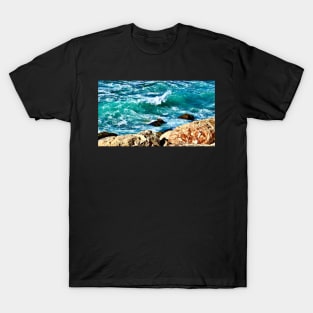 Turquoise Waves and Rocky Cliffs T-Shirt